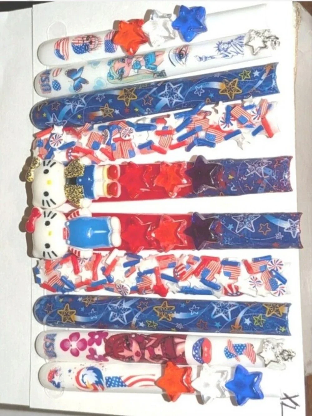 Hand CRAFTED 6XL Patriotic Red, White & Blue Press-On Nails - Star & Flag